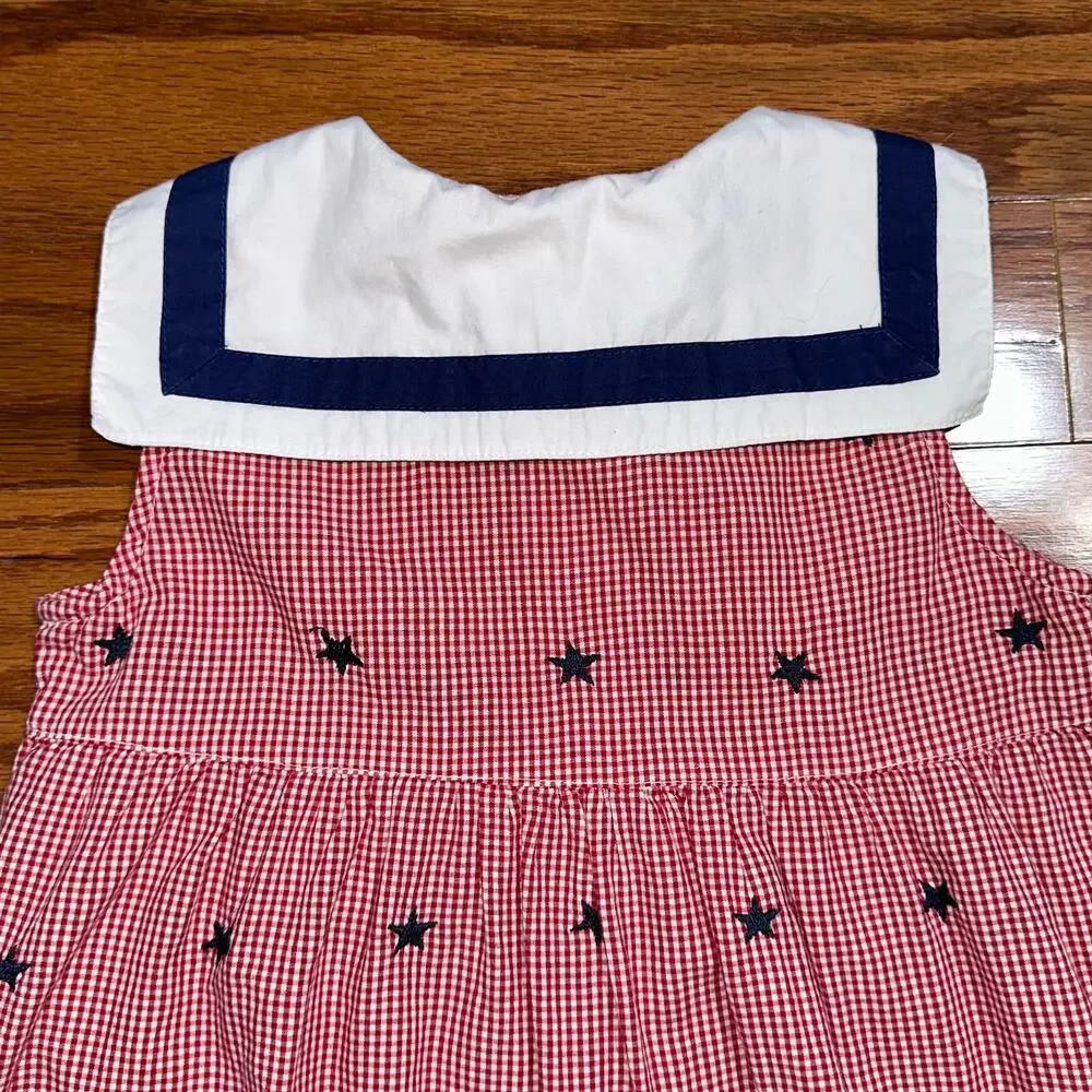 Vintage Toffee Apple Girls Red Gingham Patriotic Star Sailor Collar Dress Size 5